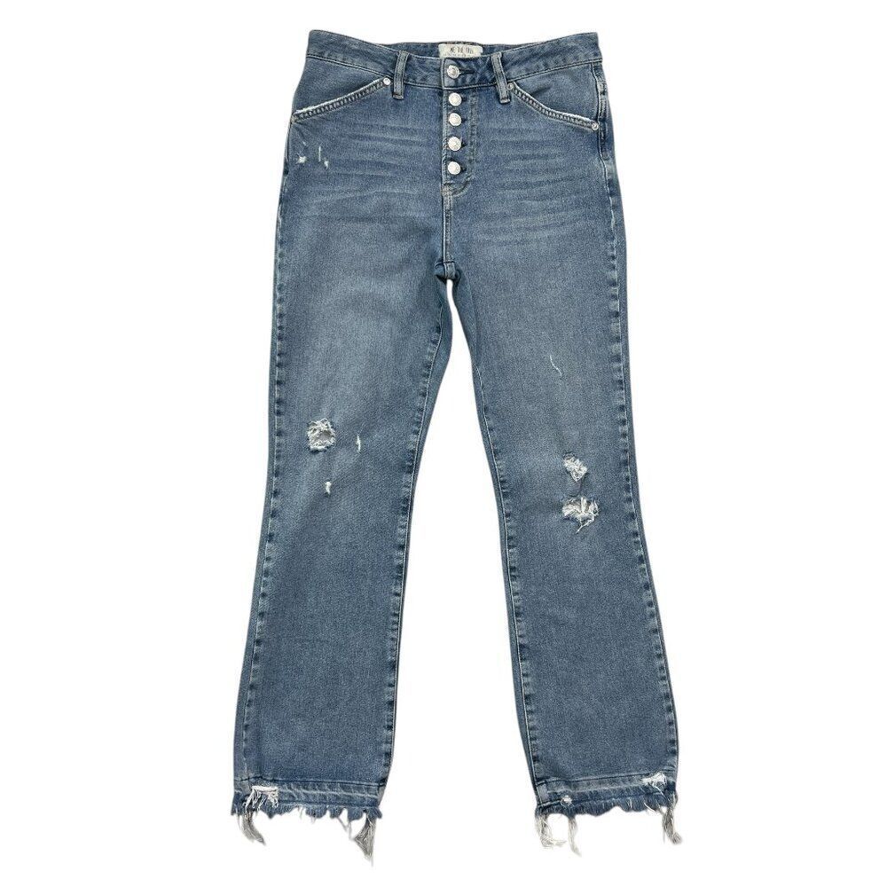 We The Free Free People Jeans Womens Size 28 Button Fly Distresssed Straight Leg